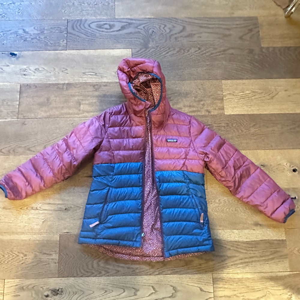 Patagonia Kids Two-Tone Burgundy/Pink and Blue Puffer Jacket